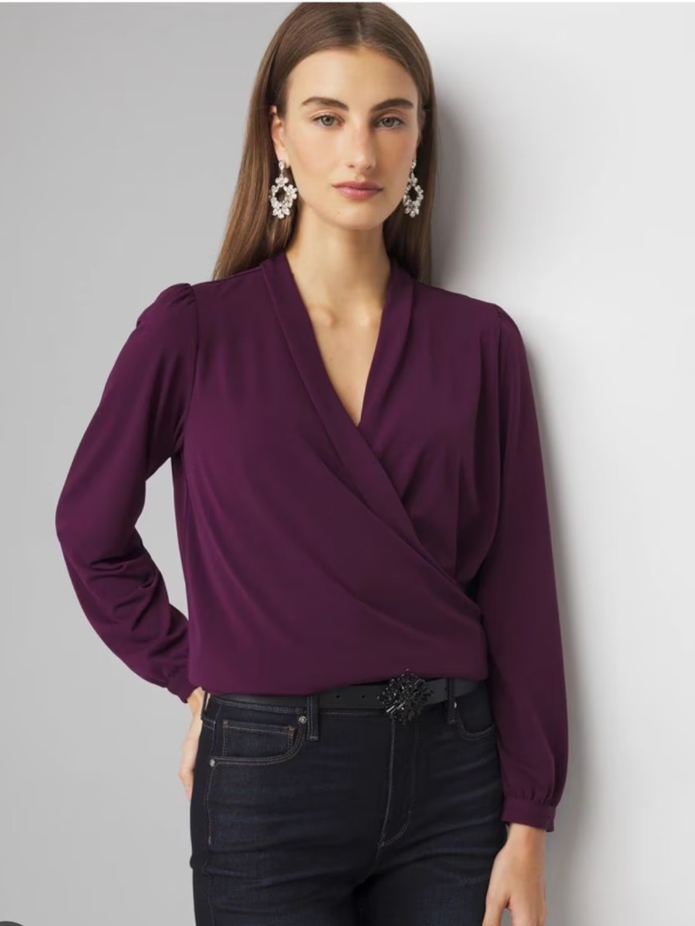 White House Black Market Deep Burgundy Wrap Blouse NWOT